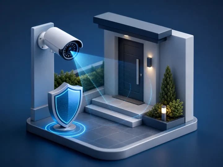 Security camera protecting a home entrance