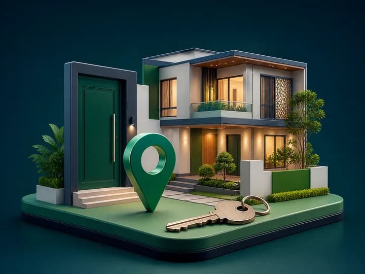 Contemporary home, key and location marker