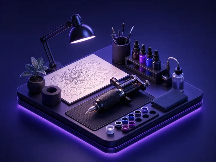 Professional tattoo workstation and line-art sheet